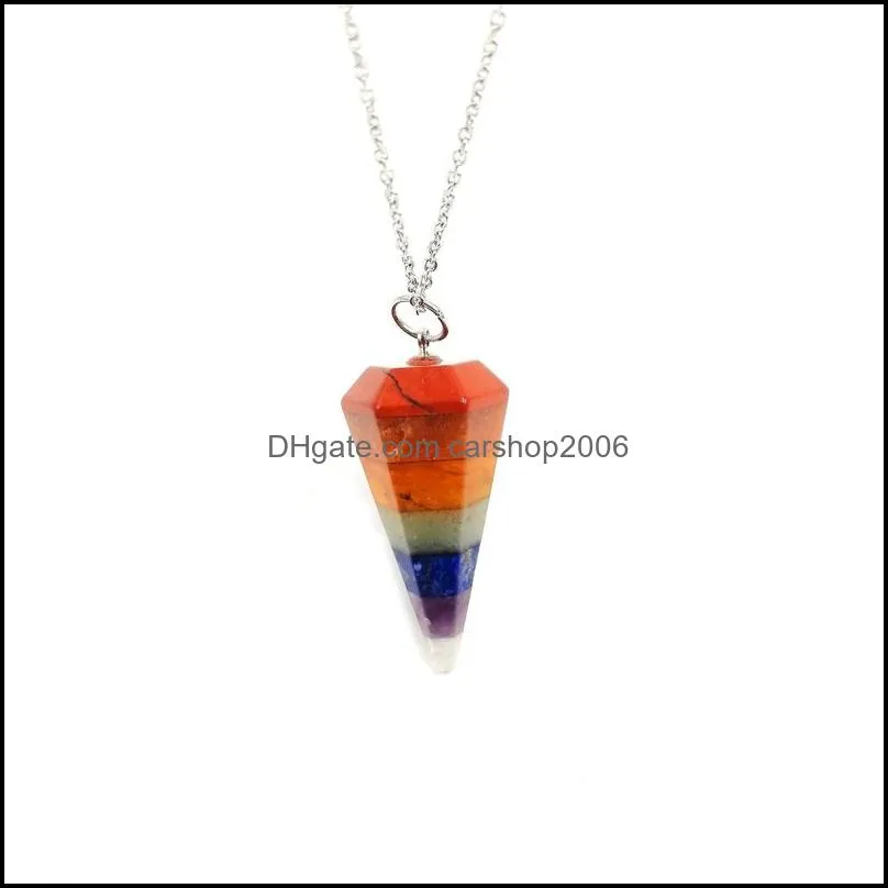 JLN Rainbow Color Pendant Dowsing Pendulum Candy Color Style Layered Gemstone Column Charm With 18 Inches Stainless Steel Chain For Yoga