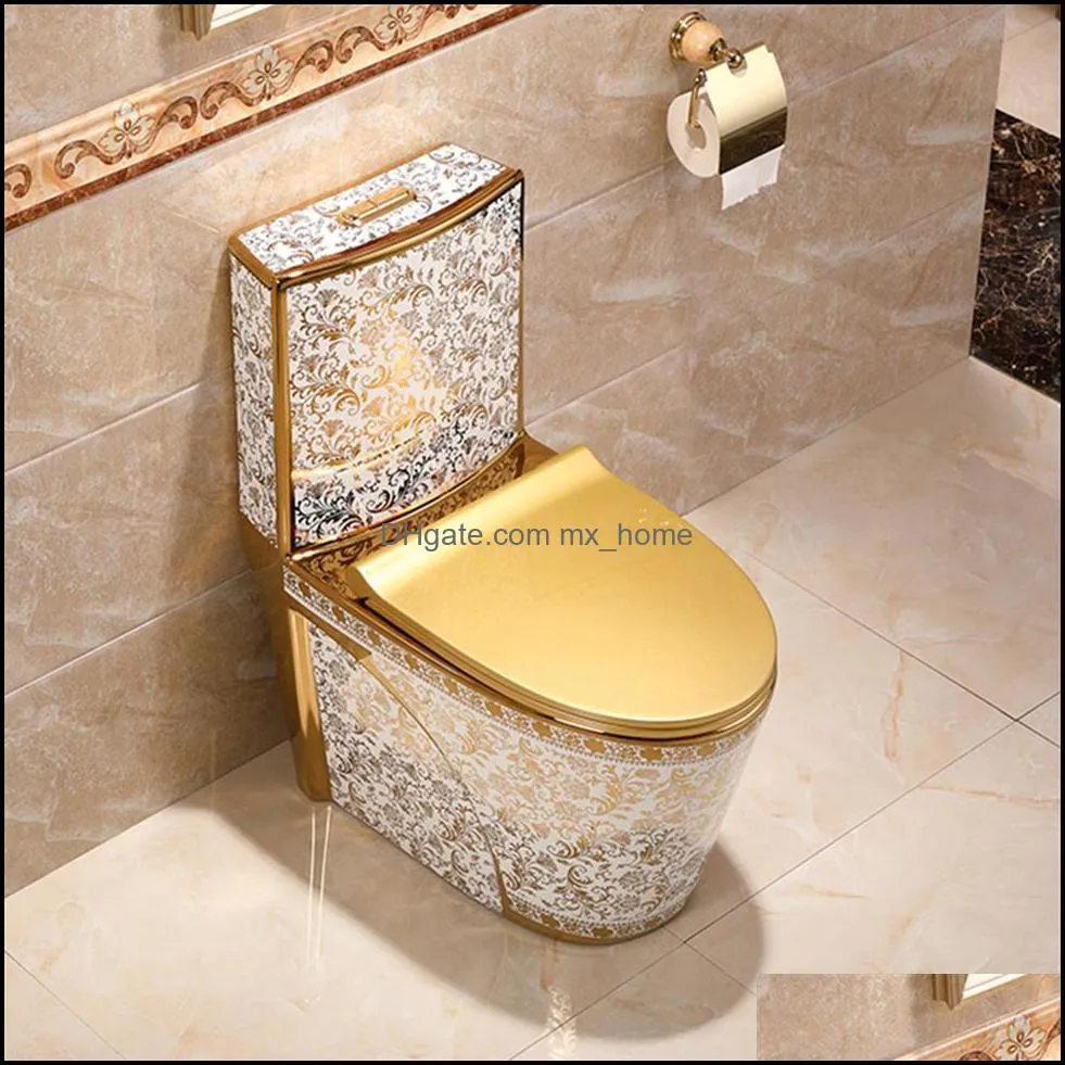 European-Style Luxury Golden Flush Toilet Seats Home Creative Personality Color Toilets221k