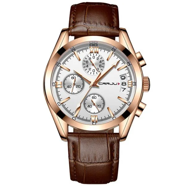 2022 Crrju Mężczyźni zegarki wojskowe męskie czarne wybieranie kwarcowego zegarek zegarek skórzany pasek Waterproof Waterproof zegar data wielofunkcyjna zegarek Montre de Luxe