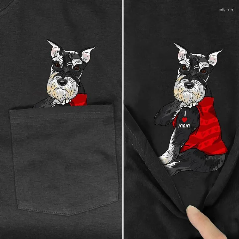 T-shirts pour hommes coton mode poche Schnauzer chien j'aime maman pour amoureux 3D imprimé t-shirts Hip Hop hauts t-shirts drôles pour hommes Mild22