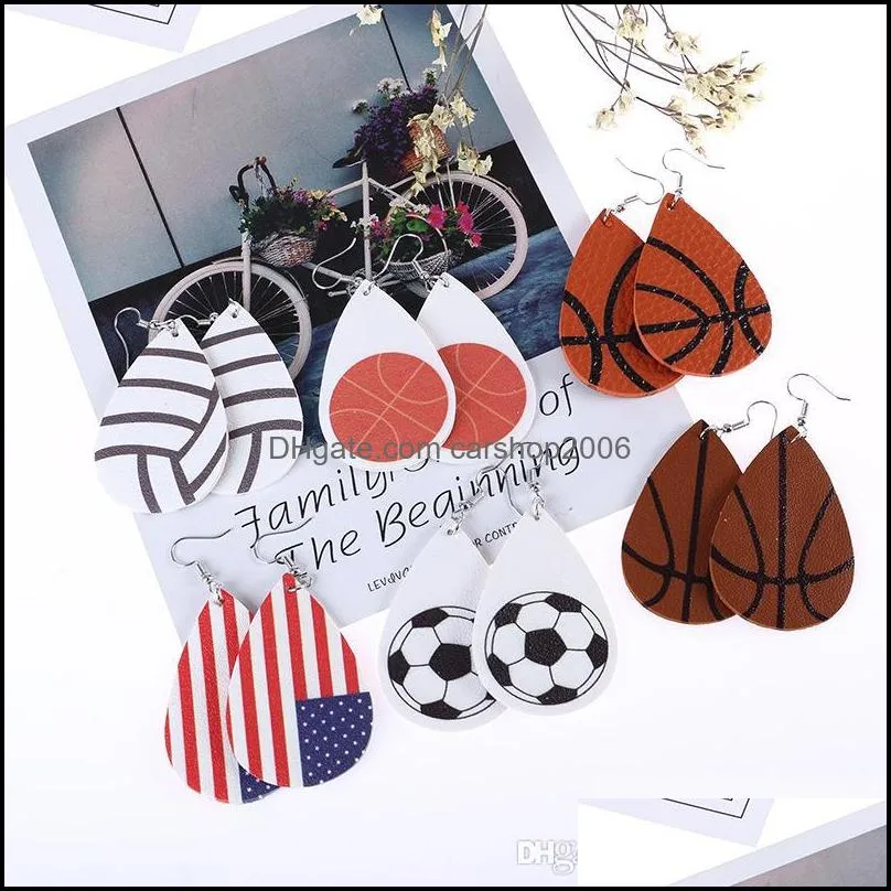 Christmas Accessories Gift Football PU Leather Jewelry Pendant Fashion Oval Earrings Charms