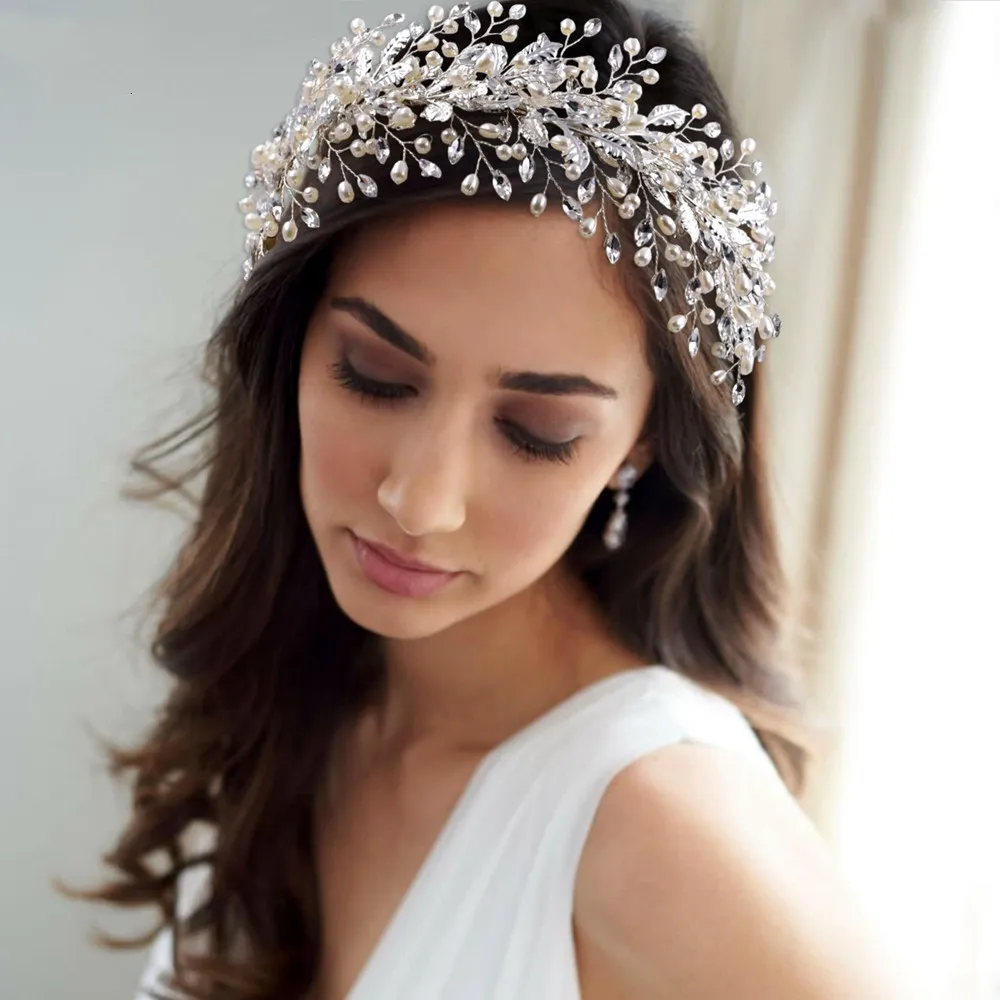 Lüks Gelin Tiaras Başkanı Düğün Saç Sticks Için İnciler Mücevherat Doğum Günü Partisi Headdress Taç Aksesuarları Düğün Mücevherler Gelinler Jewelries