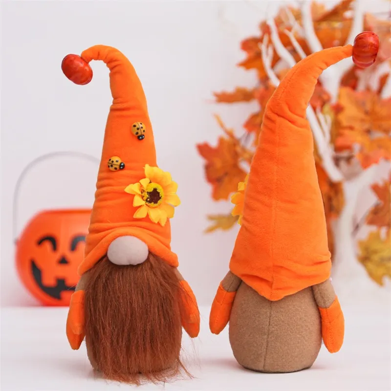 Festlig festförsörjning Thanksgiving Ladybug Pumpkin Hats Faceless Old Man Dolls Table Decoration Garden Gnome Ornaments Gift for Kids 11 8QY2 D3