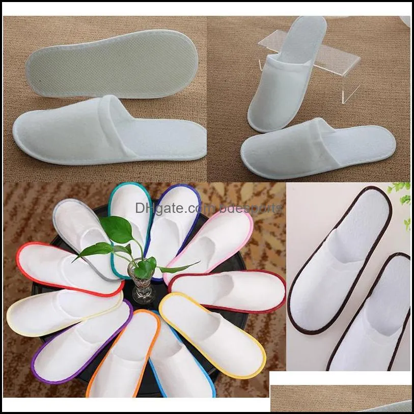 Pantoufles jetables Fournitures de bain El Home Garden Drop Livraison 2021 El Toweling Eva Hommes Femmes Flop Blanc Mti Couleur Pantoufle d'intérieur Ju0507