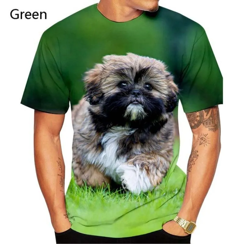 T-shirts masculins mode Unisexe drôle 3D Imprimé Shih tzu chien Short Shirt à manches mignons T-shirt pour hommes / femmes