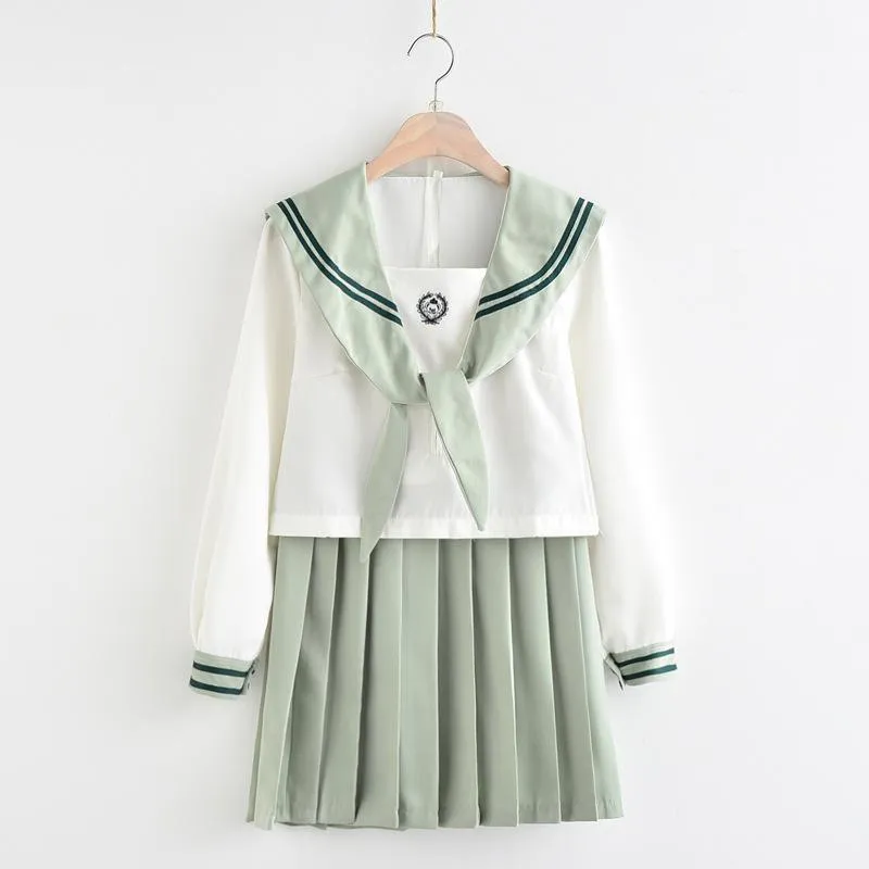 Kläder set sommar kort/lång ärm uniformer japanska skolflicka uniform kvinnor flickor matcha gröna sjömän kostym veckad kjol setSclothin