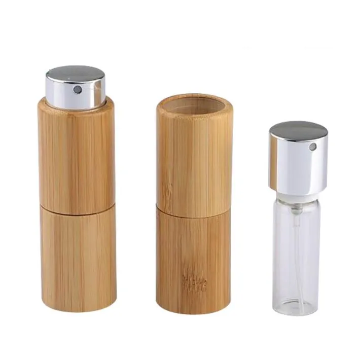 10 ml tom roterande bambu spray parfymflaska liten marknadsföringsprov atomizer tube påfyllningsbar container SN4508