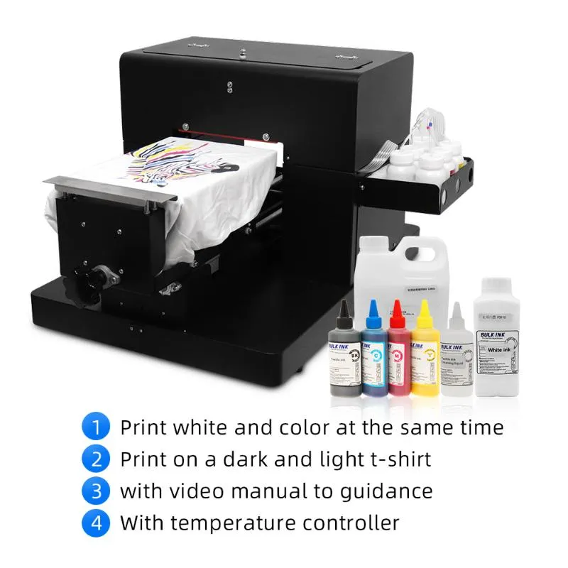 طابعات DTG Printer A4 حجم 6 ألوان مسطحة الملابس الداكنة والخفيفة مباشرة إلى آلة طباعة تي شيرت الملابس مع حبر المنسوجات