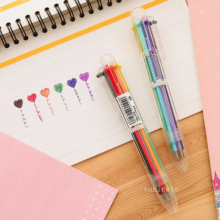 Novelty 6 In 1 Colorful Pens Simple Solid Multifunction Multicolor Ballpoint Pen School Student Stationery Colorfuls Refill PensZC1211