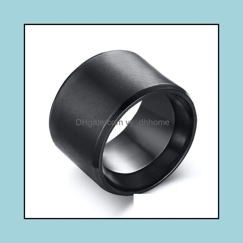 New Fashion 15mm Men Band Black Stainless Steel Wide Bulky Ring for Man