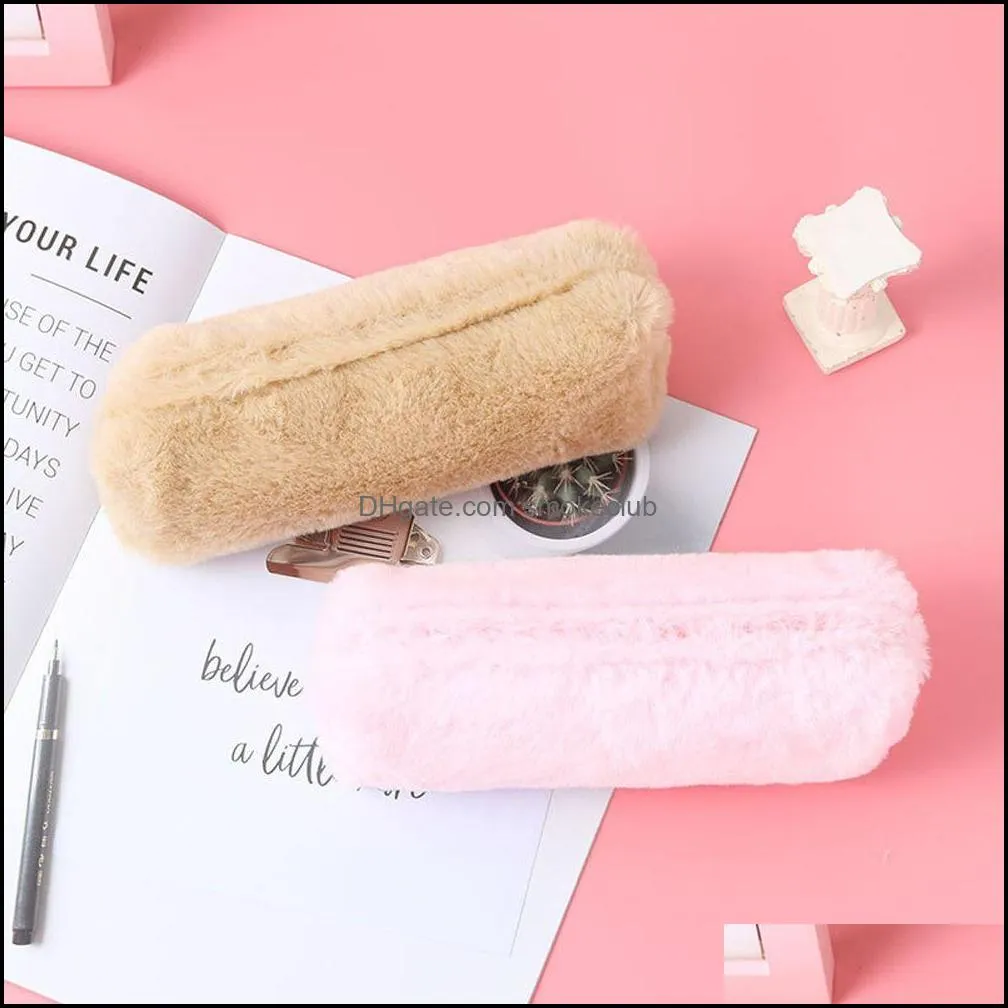 1pc Plush Pencil Case Portable Cosmetics Pouch Large Capacity Pen Bag Kawaii Stationery Make Up Box Girls Gifts