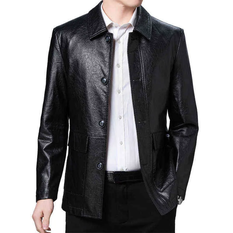 Primavera hombres botón arriba superior moto biker chaqueta de gran tamaño chaqueta de cuero de imitación 3xl negocios sueltos negro pu chaqueta de cuero masculino prendas de vestir exteriores L220725