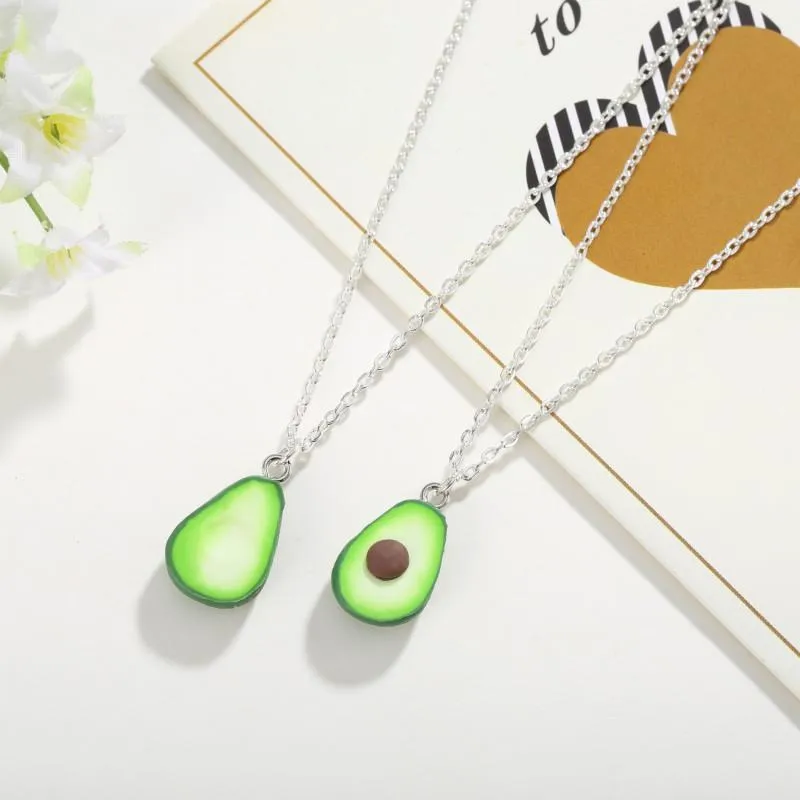 2Pcs/Set Cute avocado Shape Pendant Chain Best Friends Necklace BFF  Friendship Children's Jewelry Gift for Girls