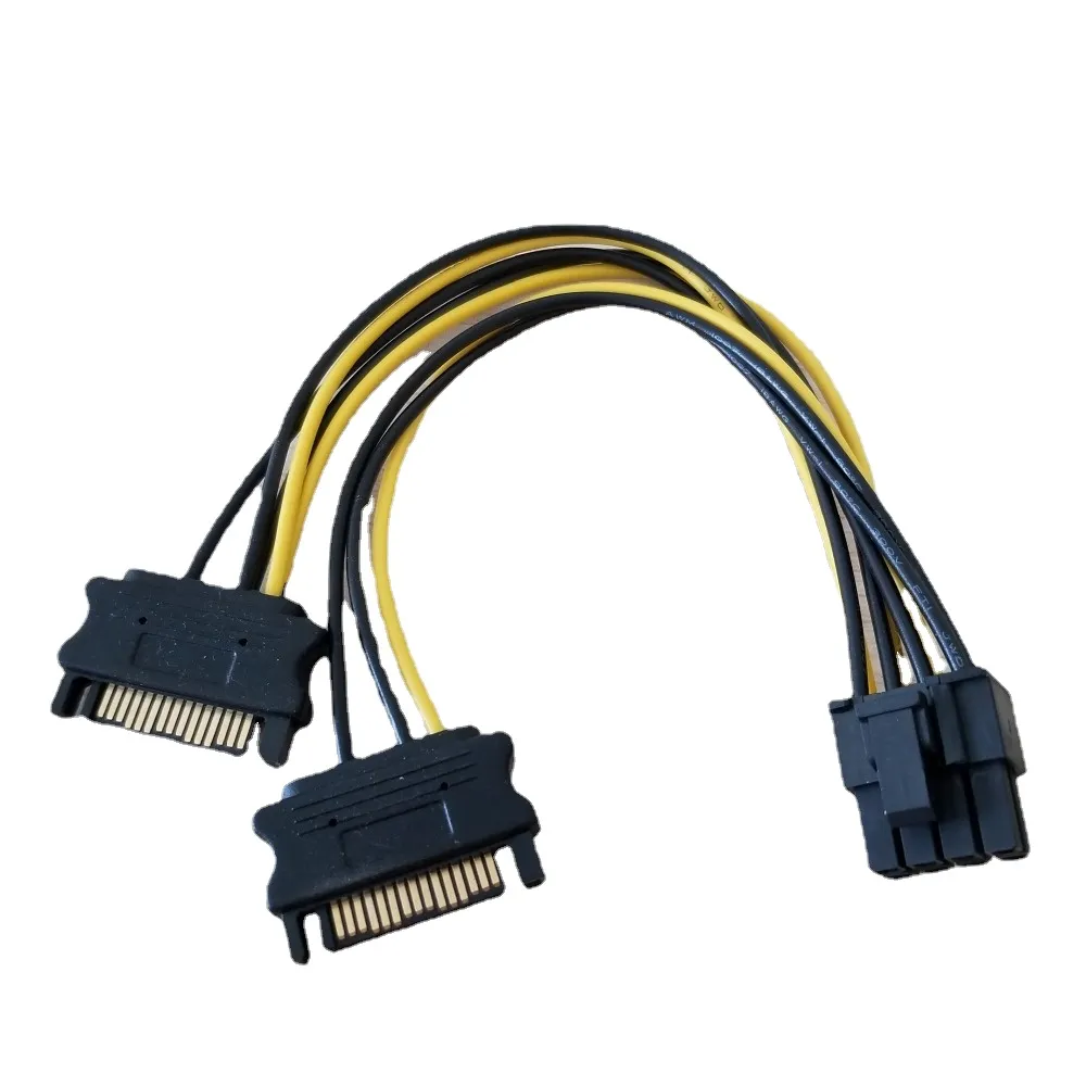 Double 15 broches SATA mâle vers PCI-E PCI Express carte d'affichage vidéo graphique 8 broches mâle câble d'alimentation cordon 18AWG fil pour PC bricolage