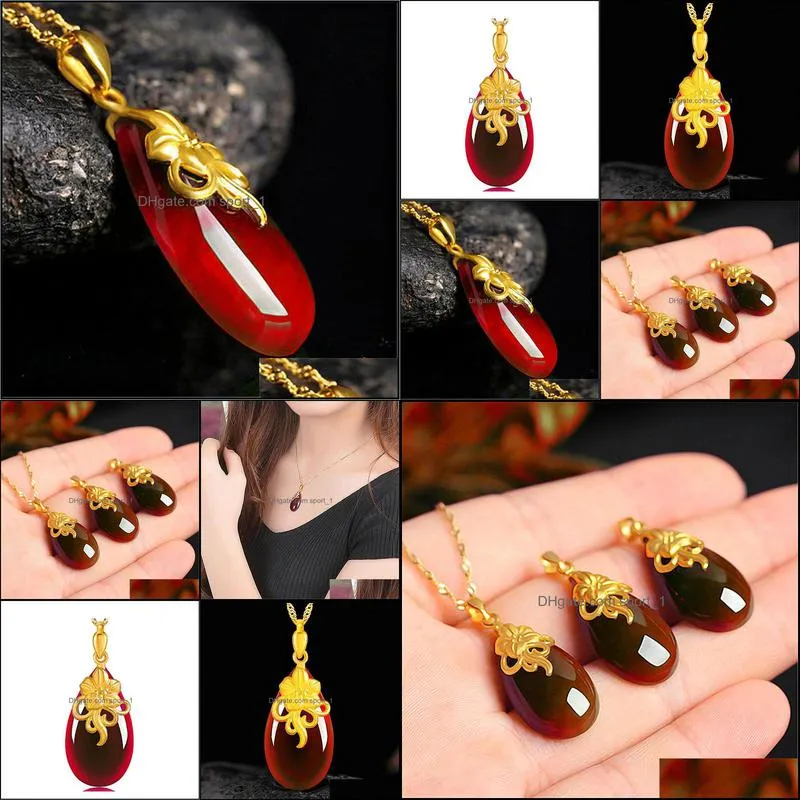 gold necklaces luxury ruby pigeon blood red necklace for women wedding jewelry water drop pear shaped pendant necklace