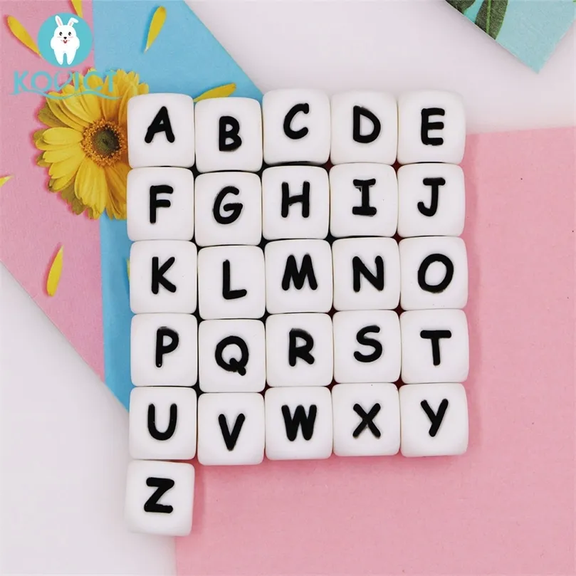 Kovict 12mm 100Pcs Silicone Letters Beads English Alphabet Baby Teether For Personalized Name DIY Pacifier Chain Clip Toys 220507