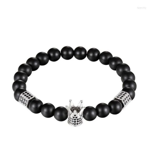 Fili di perline 8mm Corona elastica Oro Argento Rame CZ Zircone Cubic Zirconia Perline Boemia Yoga Bracciale Agata Onice Pietra Braccialetti Rfvd3 Faw