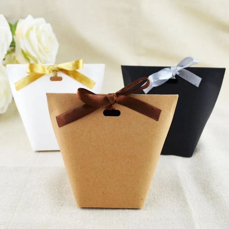 Gift Wrap 5/25 Pcs Blank Kraft Paper Candy Bag Wedding Favors Box Package Birthday Party Decoration Case With RibbonGift