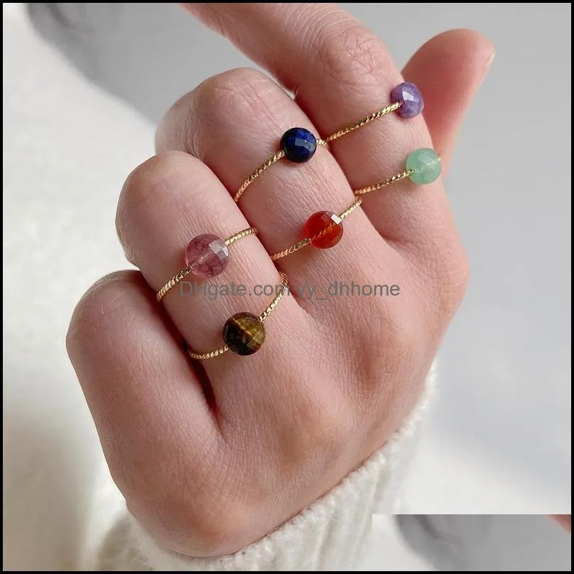 Solitaire Ring Rings Jewelry Bohemian Handmade Natural Stone For Women Vintage Quartzs Irregar Round Beads Finger Female Dhoww