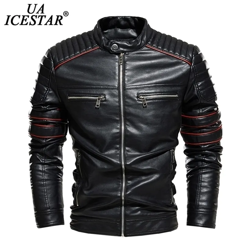 UAICESTAR Brand Winter Leather Jacket Coat Men Retro Fleece Warm