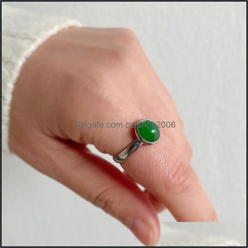 Trendy 10mm Natural Stone Rings Adjustable Open Round Charm Rings Couple Friendship Ring Jewelry Gift for Women Men