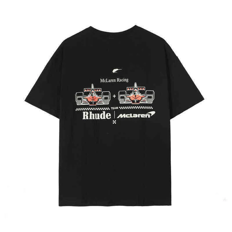 メンズTシャツ高級ファッションデザインT RHUDE COブランドフォーミュラF1レーシングプリント半袖S-XL