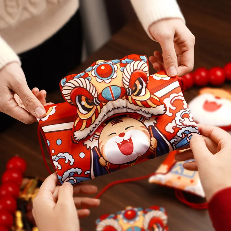 Confezione regalo Tessuto creativo Busta rossa della tasca di stoffa per bambini del cartone animato dell'anno della tigre per busta di denaro fortunatoGift