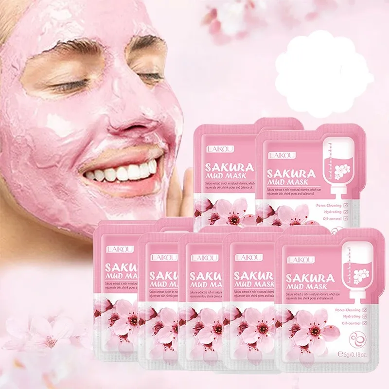 LAIKOU japon Sakura boue masque visage nettoyant blanchissant hydratant contrôle de l'huile masque à l'argile masques de soins de la peau du visage