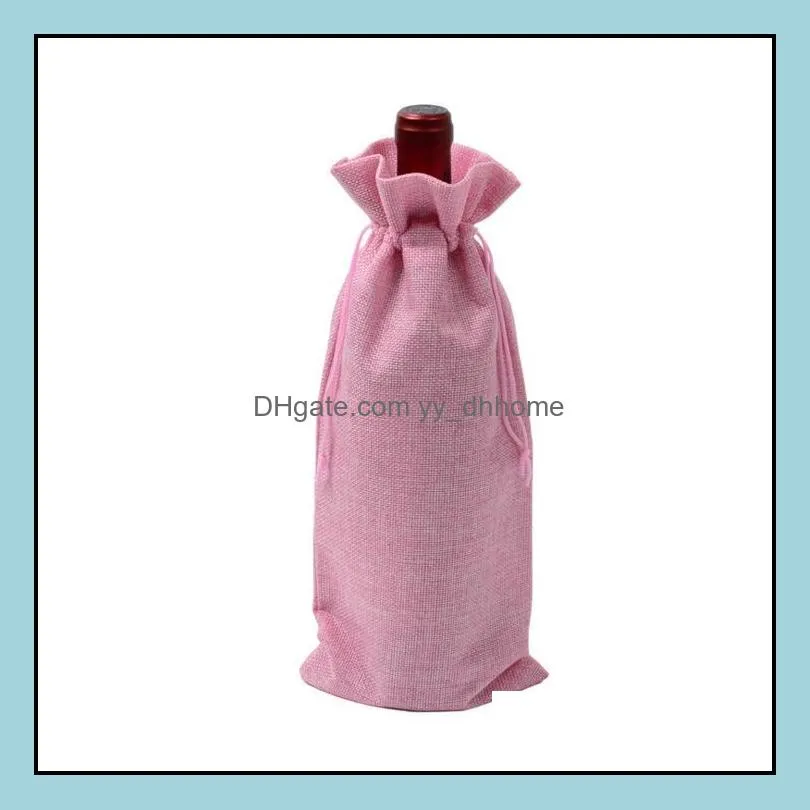 burlap wine bottle bags champagne wine bottle covers gift pouch packaging bag wedding party festive christmas decoration 15*35cm