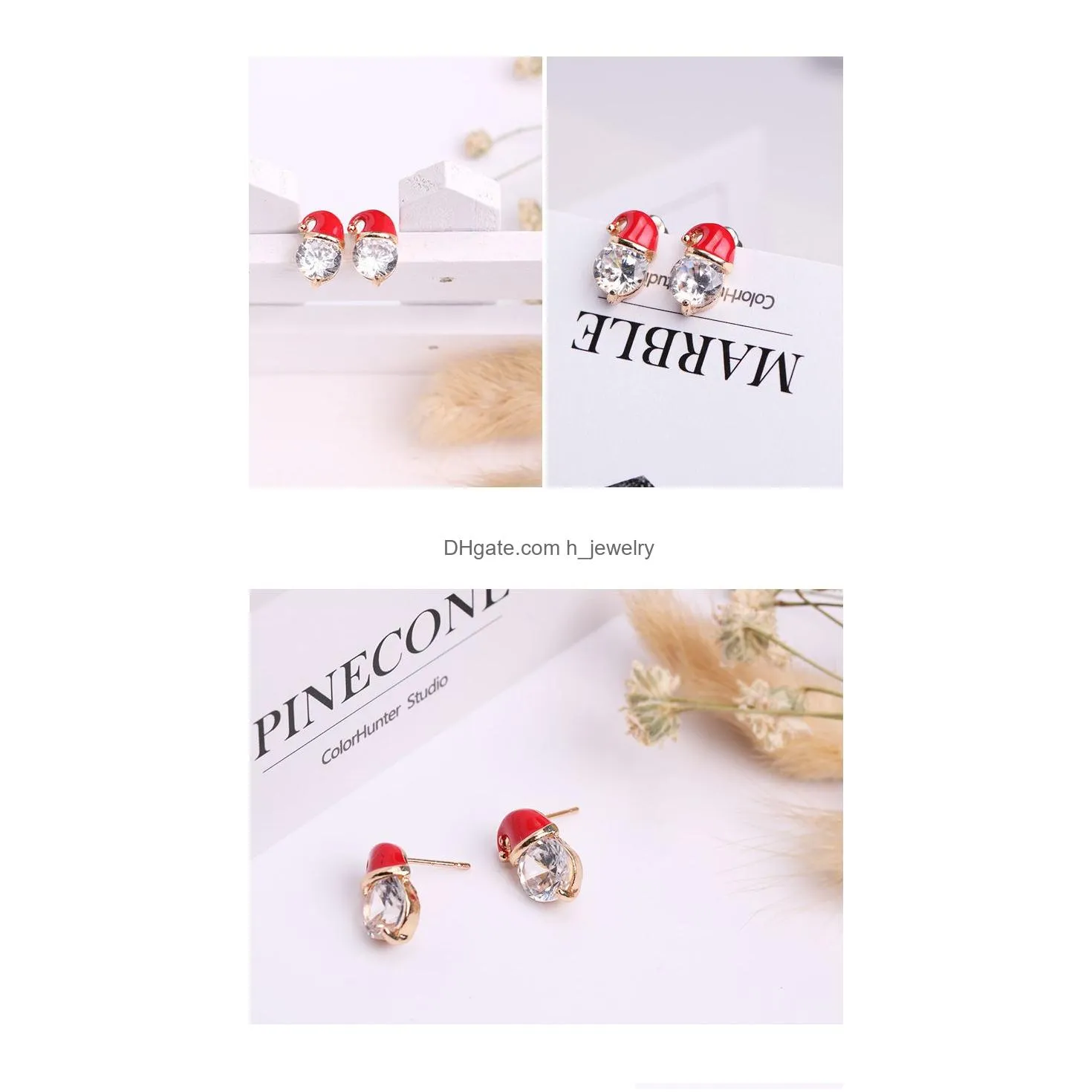 fashion jewelry stud christmas earrings for women enamel snowman xmas hat rhinestone earrings