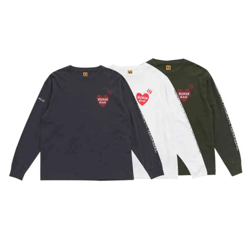 HUMAN MADE 하라주쿠 Streetwear 일본 스타일 하트 Longsleeve 티셔츠 T220808