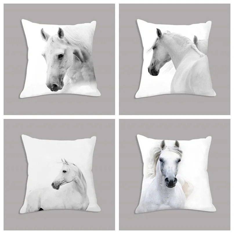 Tierisches weißes Pferd-Sitzkissen, Plüsch-Kissenbezug, Überwurfkissen, 45 x 45 cm, dekoratives Kissen ohne Füllstoff für Sofa, Heimdekoration, 220406