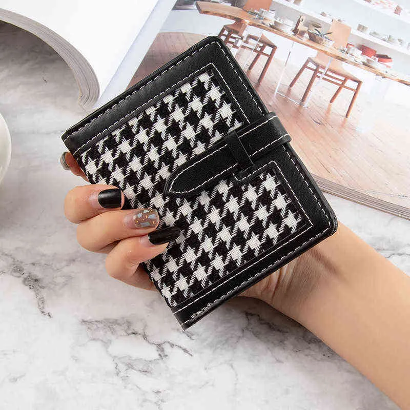 HBP Small Wallet Women Short Simple Houndstooth Buckle Wallets Retro Fashion Aldable Coin Purse Female Card Bags 220721