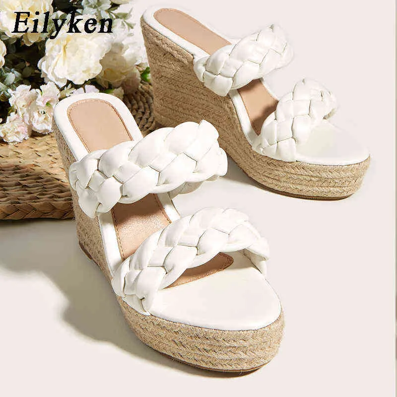 Nxy Sandals Summer Straw Braid Peep Toe Wedges Platform Women Slippers Fashion High Heels Female Shoes Outdoor Party