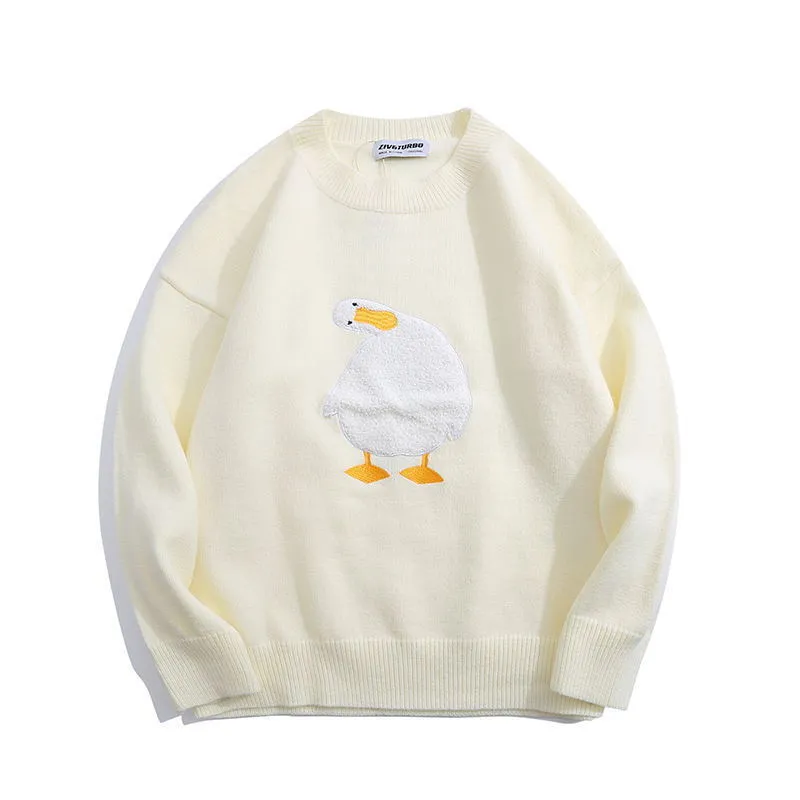 Harajuku Winter Cartoon Goose Pattern Oversized Furry Head Tilted Duck  Sweater For Men And Women Black Knitted Jumper Cute Pullover Sweaters Homme  220813 From Qiyuan02, $22.81