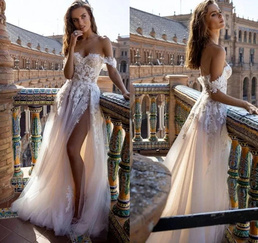 Vestidos De Boho Beach, Vestido De Novia De Tul De Tul, Apliques