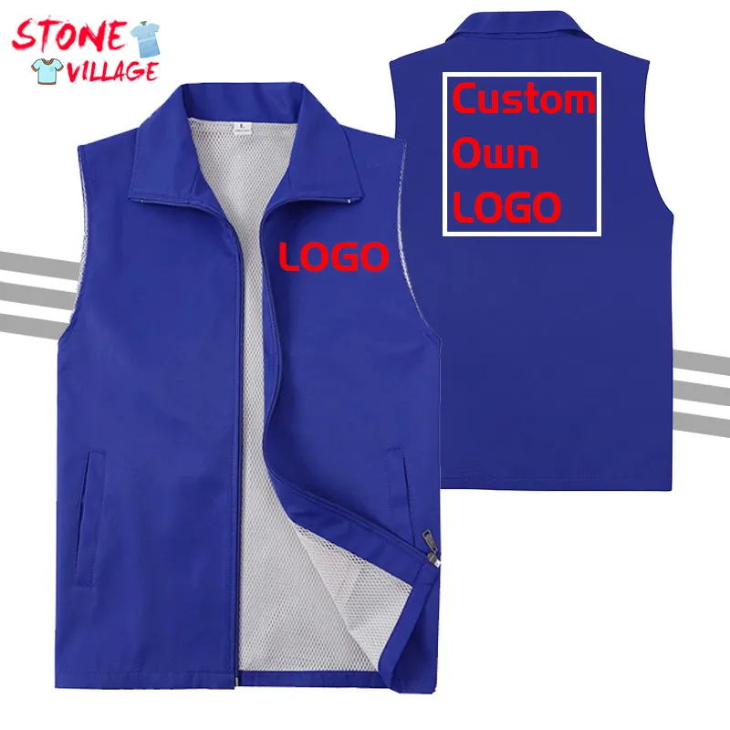 Snelle droge hoogwaardige aanpassing Solid Color Vest Workshop Uniform Advertentiebedrijf Team Print Coat Rits Design Style 220722