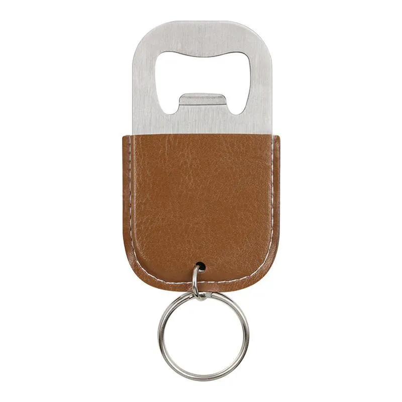 Stainless Steel Beer Bottle Opener Keychain Portable Leather Keychain Corkscrew DIY Home Kitchen Tool
