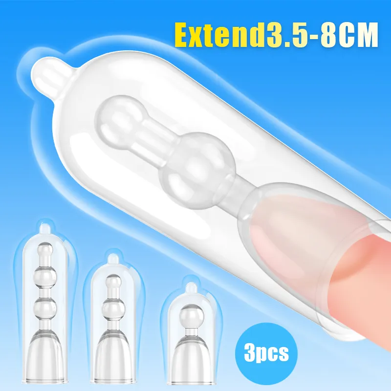 3 ps glans estender pnis manga comdom reutilizvel masculino galo extensor pau brinquedos sexyuais para homem 3.5-8.0cm