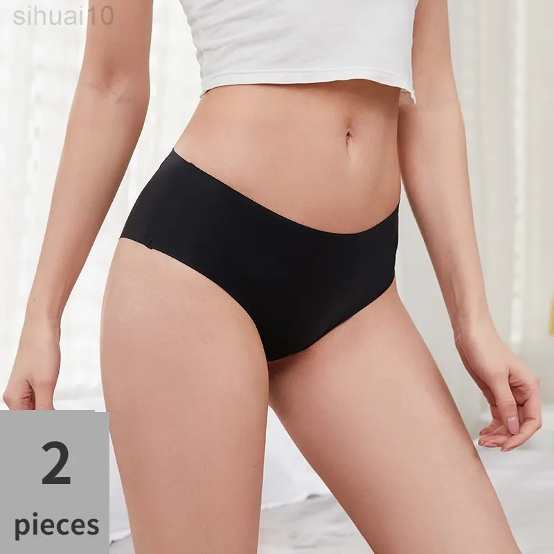 2PCS/Set Women Panties Soft Satin Underwear Sexy Comfortable Thongs Mid-Rise G-Strings Lingerie Semaless Fashion Underpants L220801