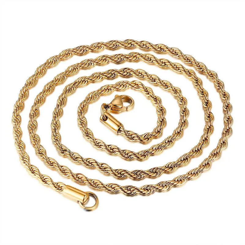 Kedjor 5st rostfritt stål guldpläterat vridningsrep kedja halsband 3mm bredd charm halsband för diyjewelry gör fynd 60cmchains