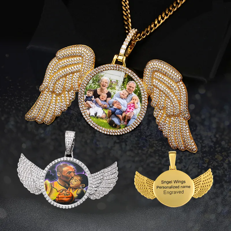 Medaglioni di angeli Medaglioni personalizzati Penny Collana a sospensione per uomini Gioielli Hip Hop ghiacciati Nome Inciso Regola di memoria 220722