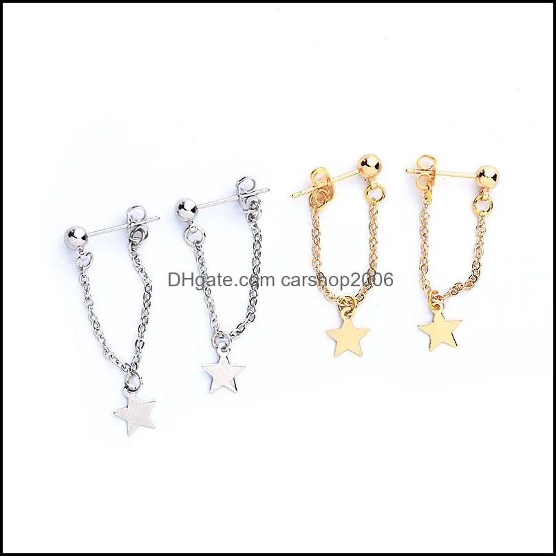 fashion simple personality pentagram star back hanging drop earrings korean metal chain dangle women`s jewelry