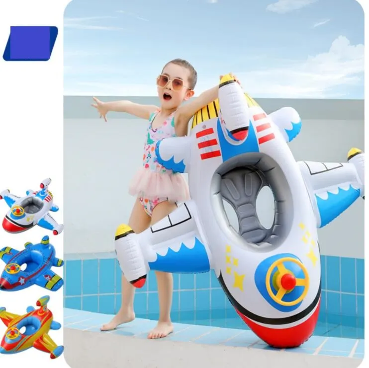 Kid inflatable aircraft seat rings Baby water floating plane tubes floats with horn ring swim pool children yacht mattress water game toy for 1-6 years old