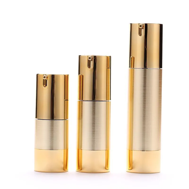 15ml 30ml 50ml Gold/silver Empty Cosmetic Airless Bottle Portable Refillable Pump Dispenser Bottles For Travel Lotion LX3255