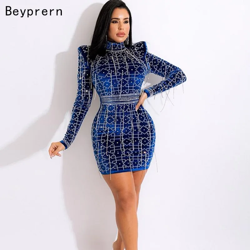 Casual Jurken BeyPrarn Irresistible Nights Jurk Vintage Faux Diamond Fineded Rhinestone Short Party (Royal Blue) Verjaardag Club Outfits