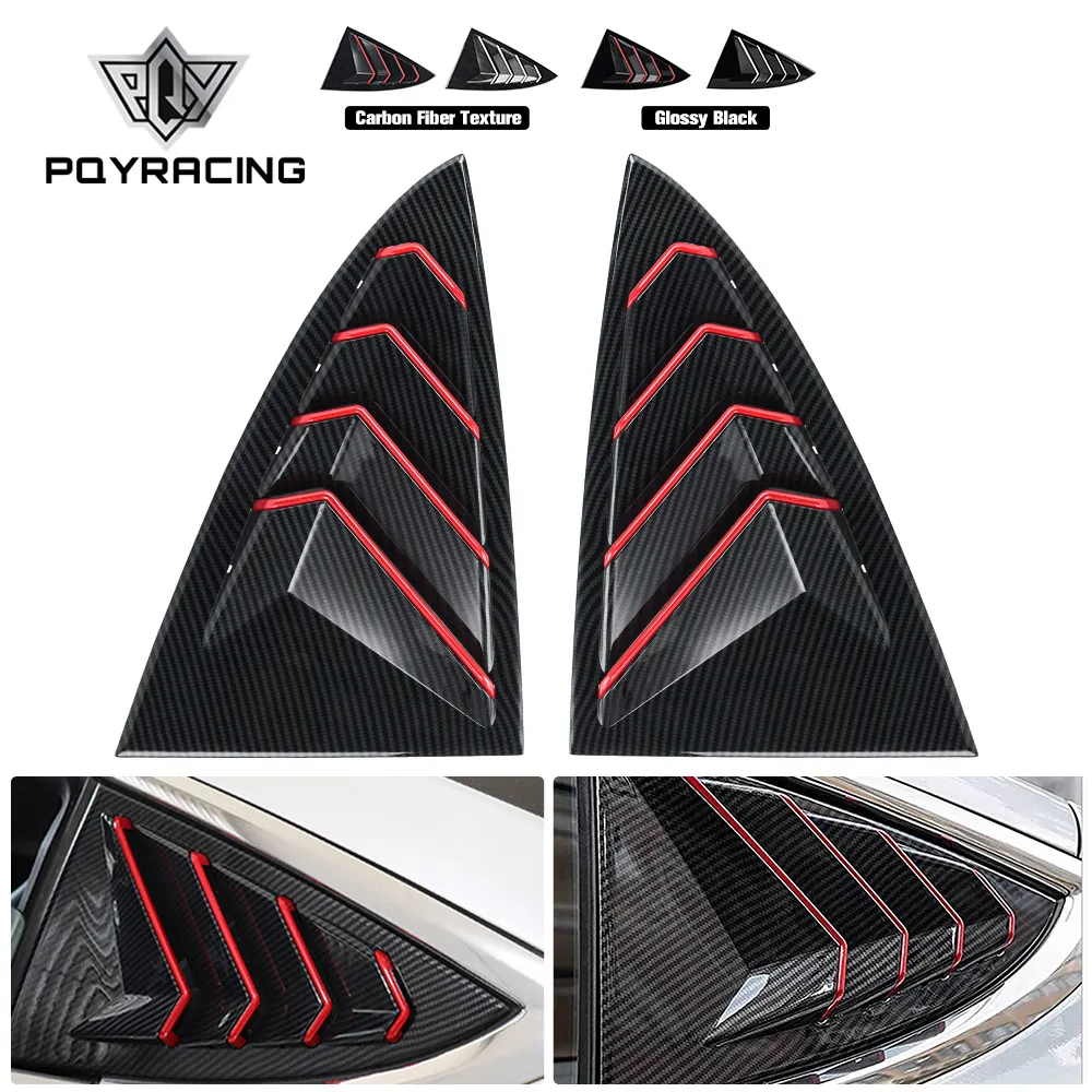 2pcs Carbon ABS Fibra Fibra Vetro Piano Otturatore Auto Triangolo posteriore Triangle Blinds Louvers Protector per Tesla Modello 3 2017-2021 PQY-WSS13 / 14