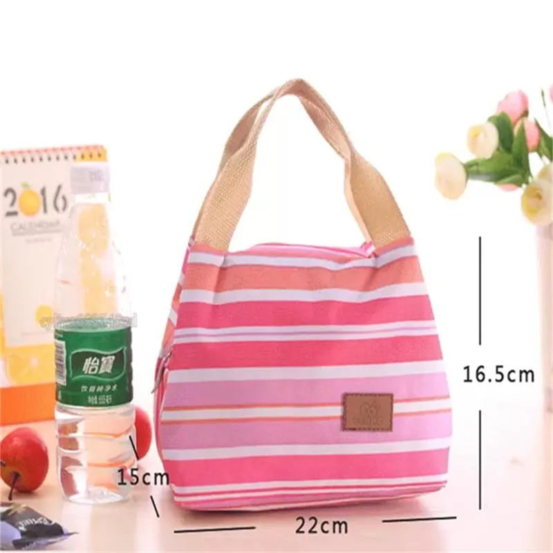 Lunch Totes Bag Thermal Insulated Portable Cool Canvas Stripe Carry Case Picnic high quality