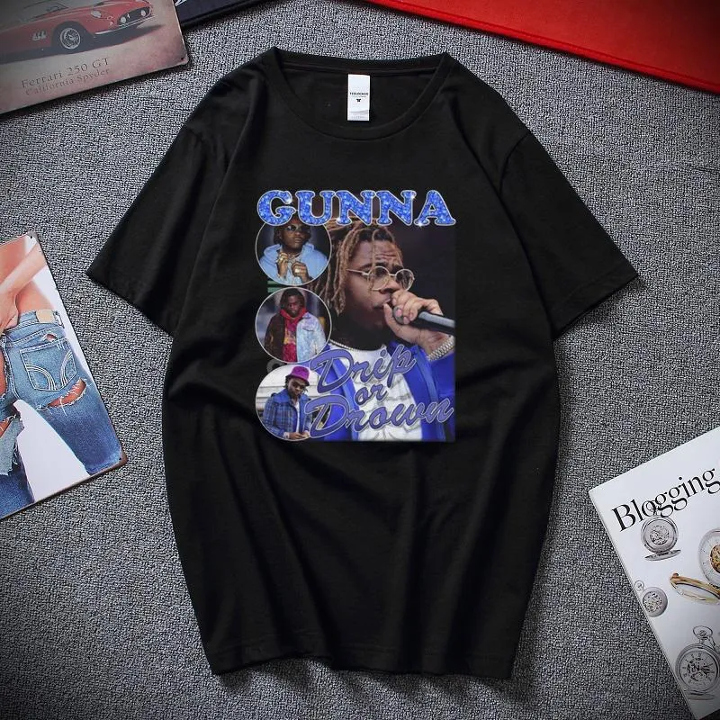 남자 티셔츠 Gunna Drip Or Drown Shirt Bootleg 랩 오버 사이즈 티셔츠 티 반팔 유니섹스 블랙 빈티지 스타일 T Men