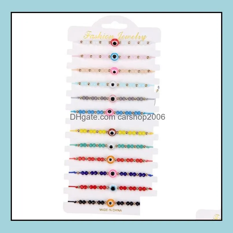 12 Pcs Colorful Evil Eye Beaded Bracelets Handmade Braided String Good Luck Nazar Amulet Bangle Lucky Turkish Religious Symbol Bracelet